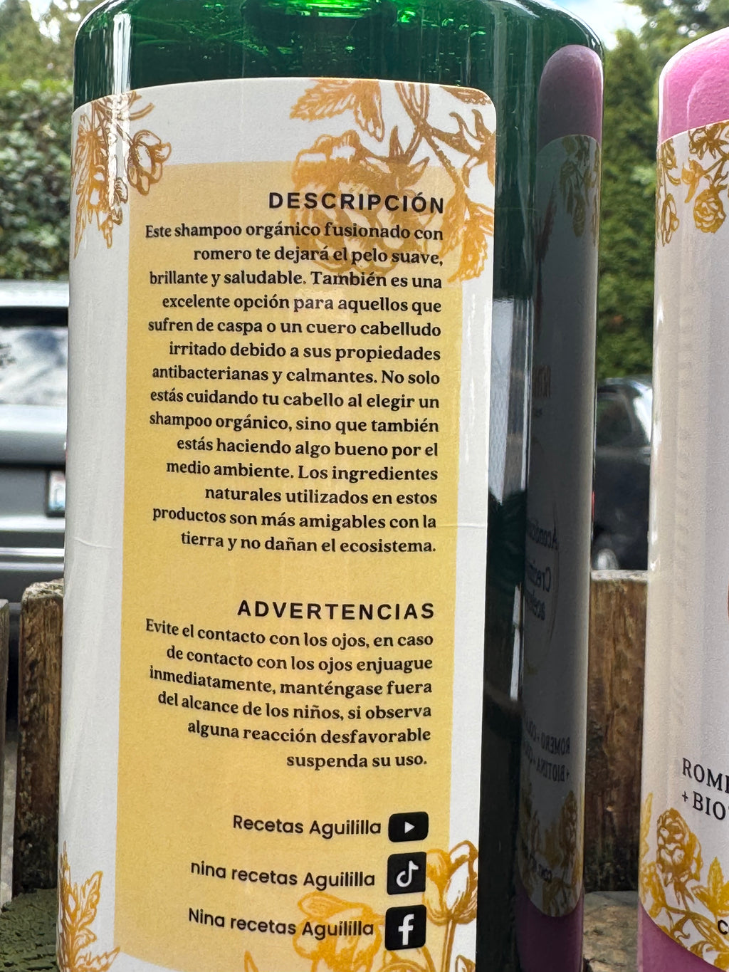 Shampoo orgánico de romero y canela